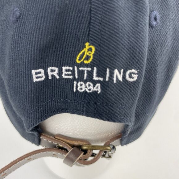 Breitling 1884 Hat Embroidered “B” Logo Navy Blue Cap Adjustable Leather Strap - Picture 5 of 8